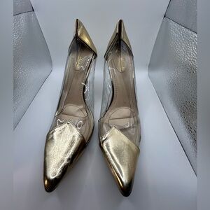 Anne Michelle Gold Clear PVC Pointed Toe Stiletto Pumps Size 8.5